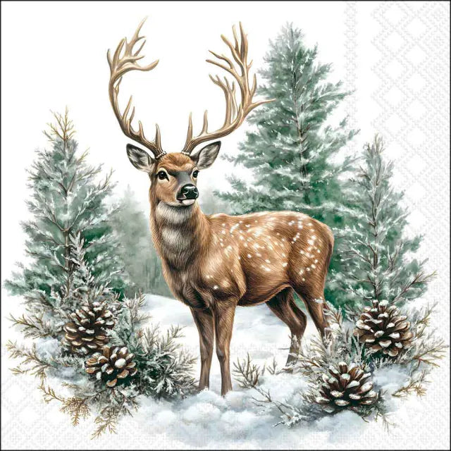 Winter Stag White Napkin 20 Pack 33x33cm