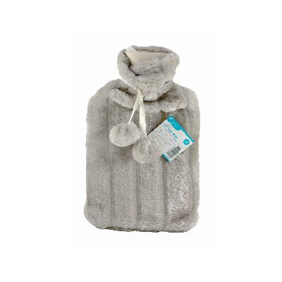 Hot Water Bottle C/W Faux Fur Cover Light Grey