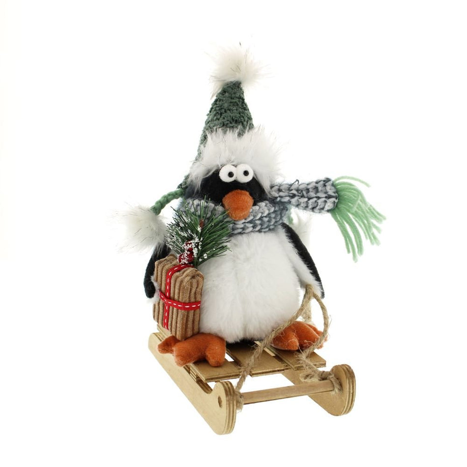 26cm Penguin Black/White Plush Sitting on Sleigh
