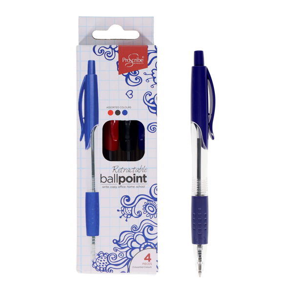 ProScribe Pkt.4 Retractable Ballpoint Pens - Asst