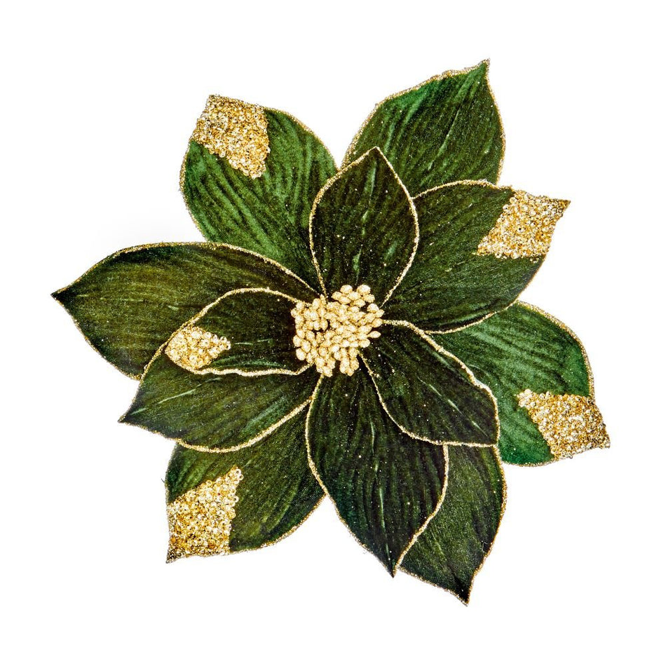 Green Velvet Poinsettia Gold Sequins Clip On 29cm