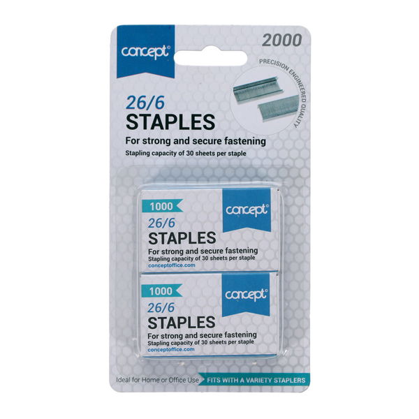 Concept Pkt.2 26/6 Staples Boxes of 1000