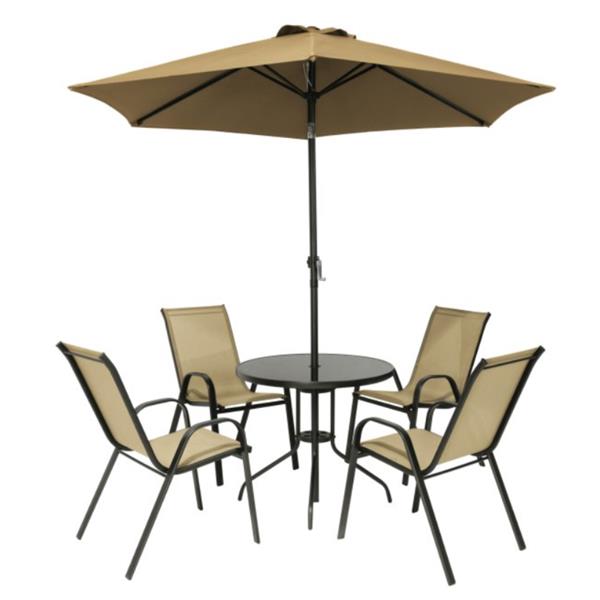 Florina Round Dining Set Taupe 4 Seater W/Parasol