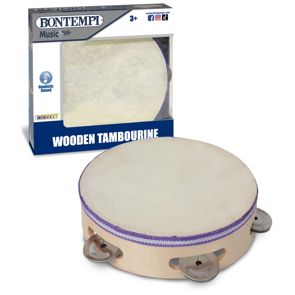 Bontempi Wooden Tambourine with Natural Membrane Ø 19 cm