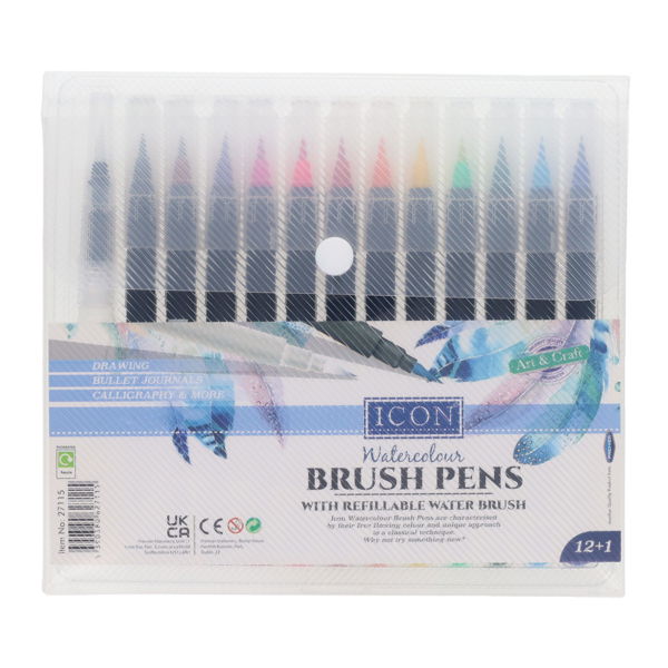 Icon Pkt.12 Watercolor Brush Pens With Water Brush