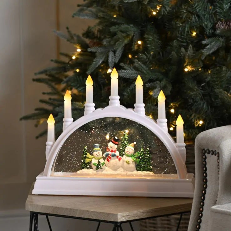 32cm Snowman Family Water Spinner Candle Bridge Battery Operated