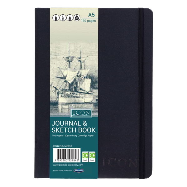 Icon A5 192pg Journal & Sketch Book - Black