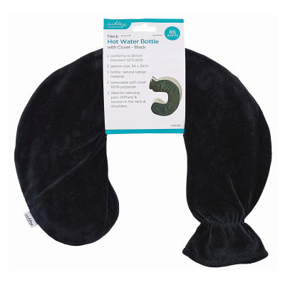Neck Hot Water Bottle with Cover Black