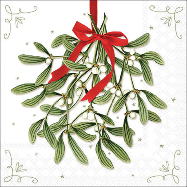 Mistletoe with Bow White Napkin 20 Pack 33x33cm