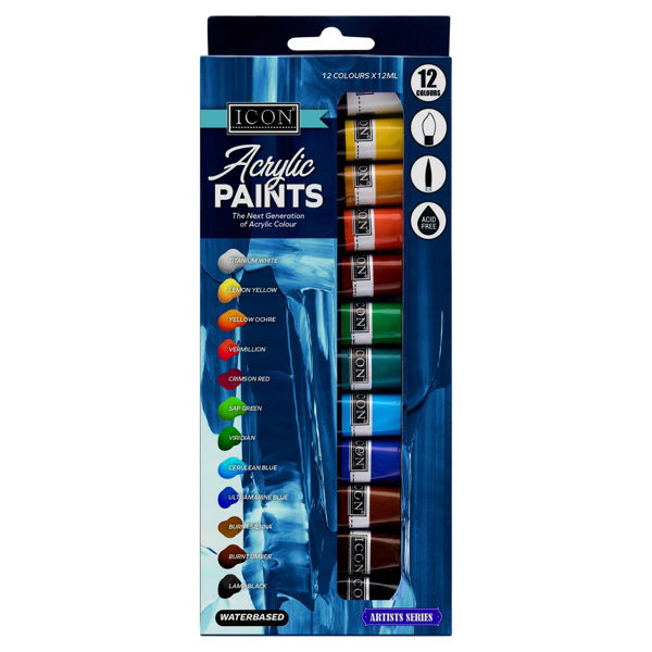 Icon Pkt.12 12ml Acrylic Paints