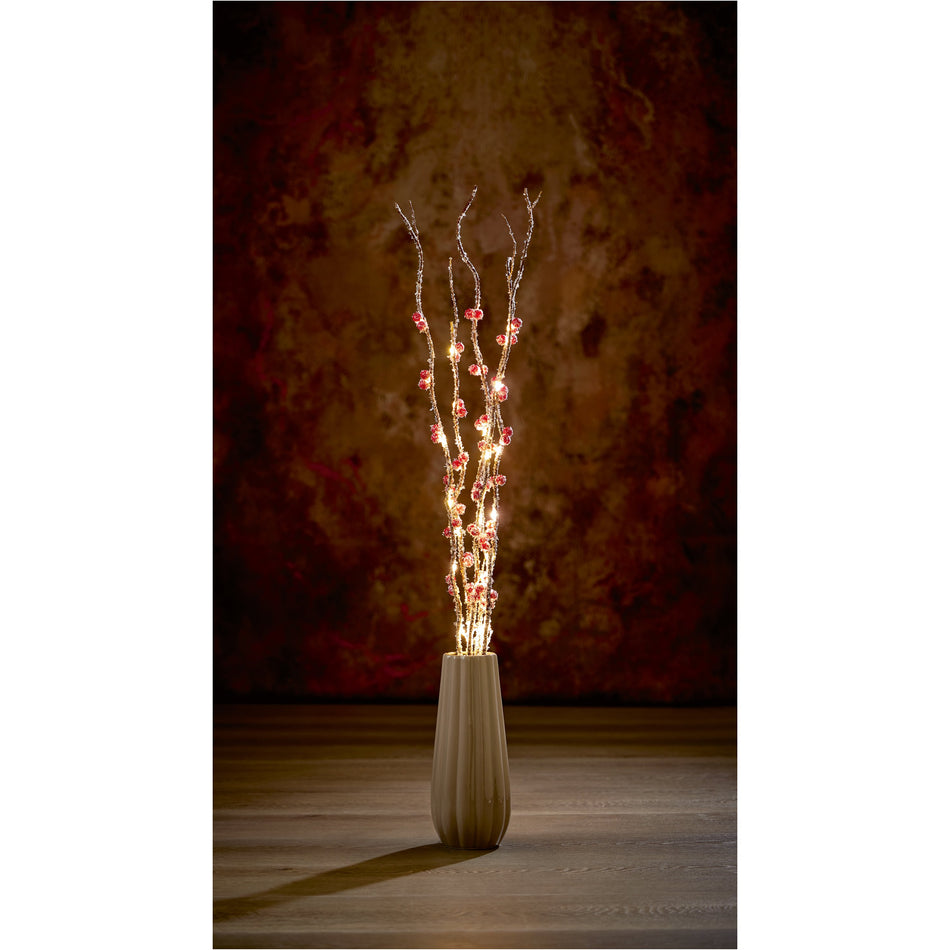 Natural Twig with Red Berries and 30 Warm White LED Lights
