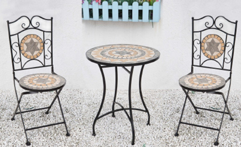 Corsica Outdoor Bistro Set with Mosaic Tile Top