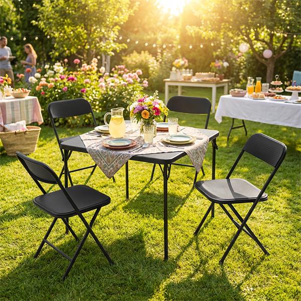 Folding Table and 4 Chairs in 1 Box - Black