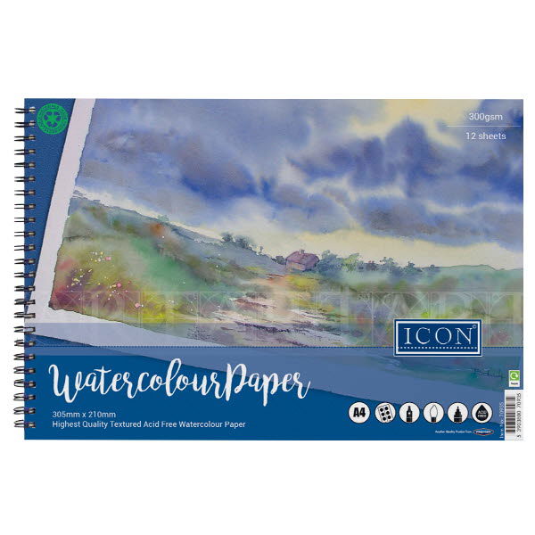 Icon A4 300gsm Wiro Watercolour Pad 12 Sheets