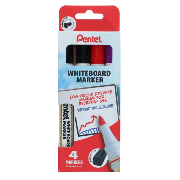 Pentel Pkt.4 Asst Mw85 Bullet Point Whiteboard Markers