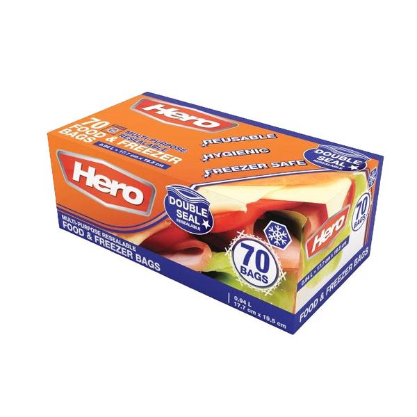 Hero Multi-Purpose Resealable Food and Freezer Bags 70 Pack