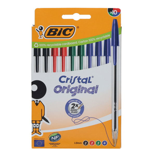 Pkt.10 Bic Cristal Ballpoint Pen - Assorted