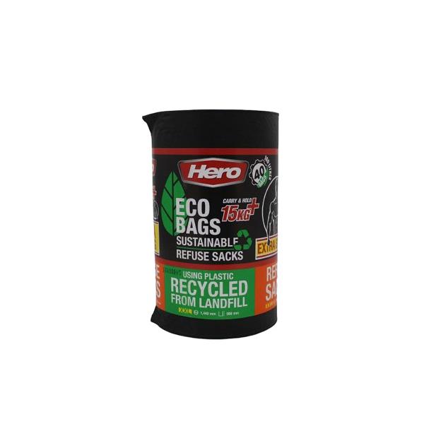 Hero Extra Strong Eco Black Bin Bags 40 Pack