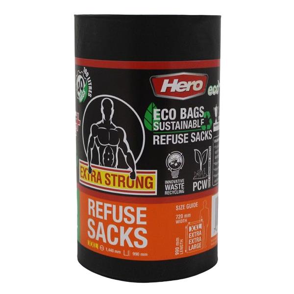 Hero Extra Strong Eco Black Bin Bags 40 Pack