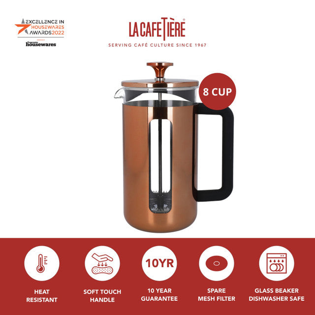 La Cafetiere Pisa 8 Cup Copper Wooden Handle