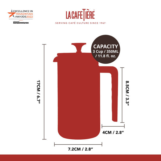 La Cafetiere Pisa 3 Cup Red Wooden Handle