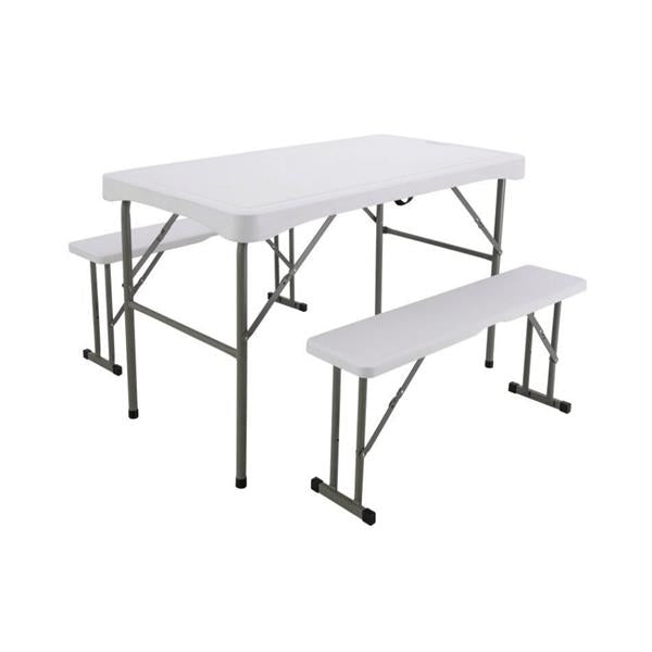 Blow Mould Folding Table with 2 Benches White