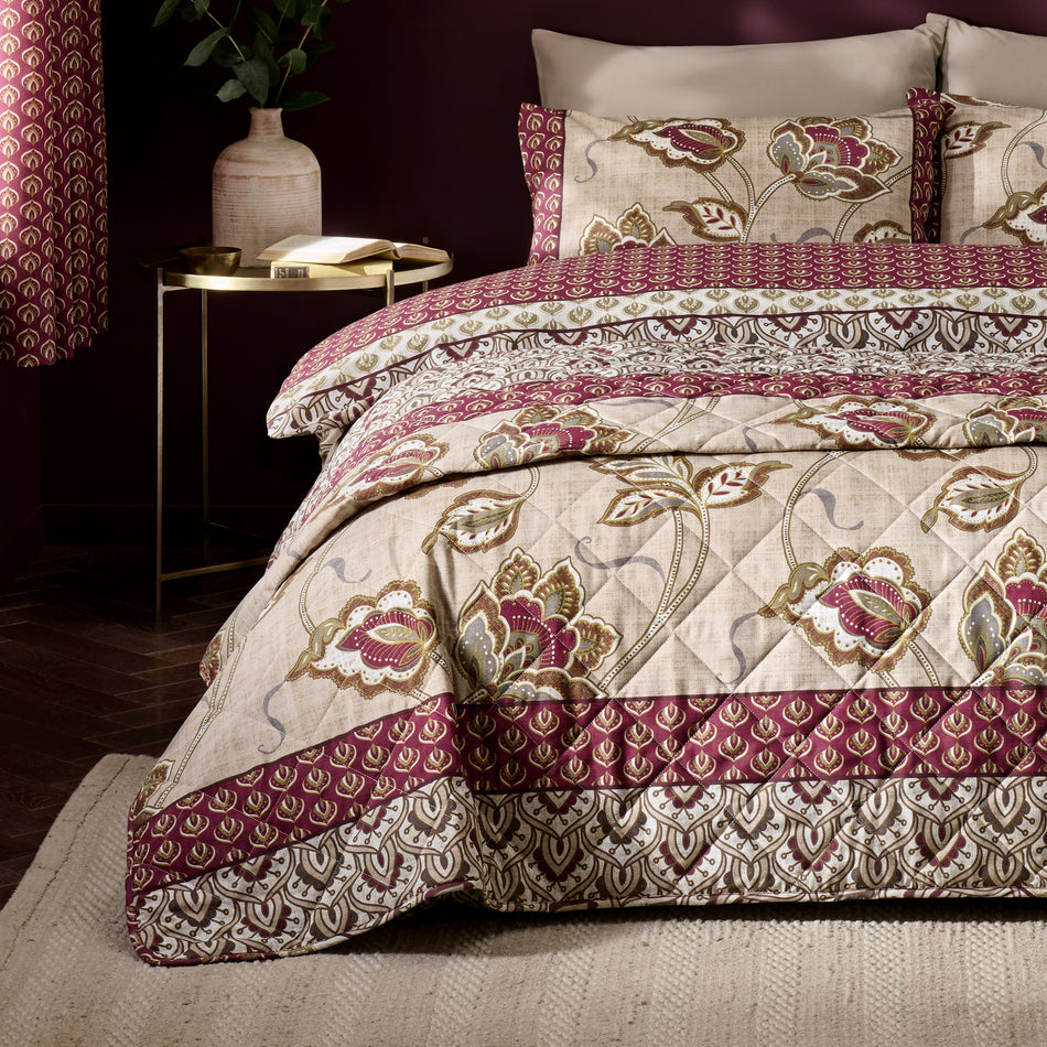 Catherine Lansfield Kashmir Paisley Floral Reversible Quilted 200x200cm Bedspread