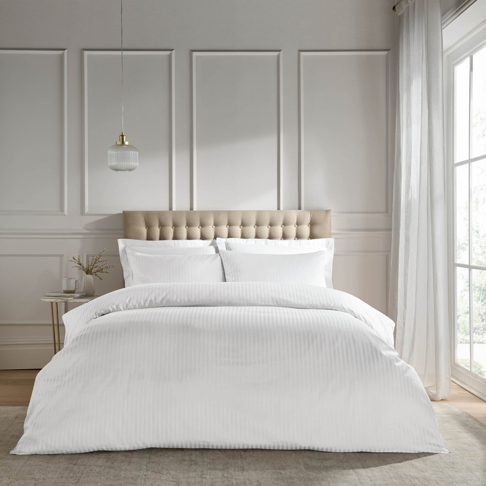 Catherine Lansfield 300 Thread Count Satin Stripe White Duvet Cover Set with Pillowcase/s