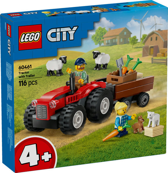 Lego Red Farm Tractor with Trailer