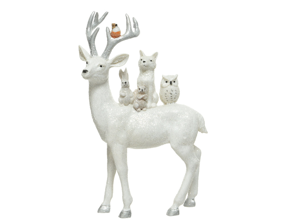 Deer Polyresin Glitter White Decoration