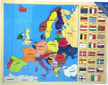 Europe Map & Flags Wooden Puzzle