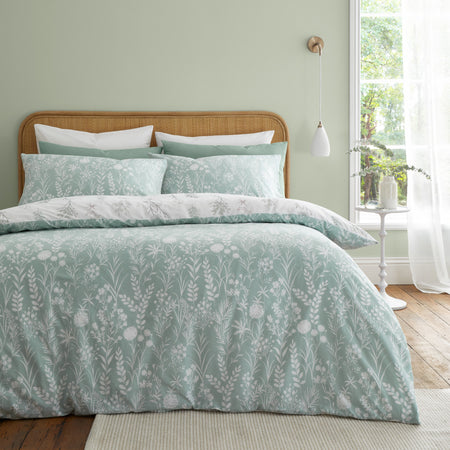 Bianca Wild Flowers 200 Thread Count Cotton Duvet Cover Set with Pillowcase Green