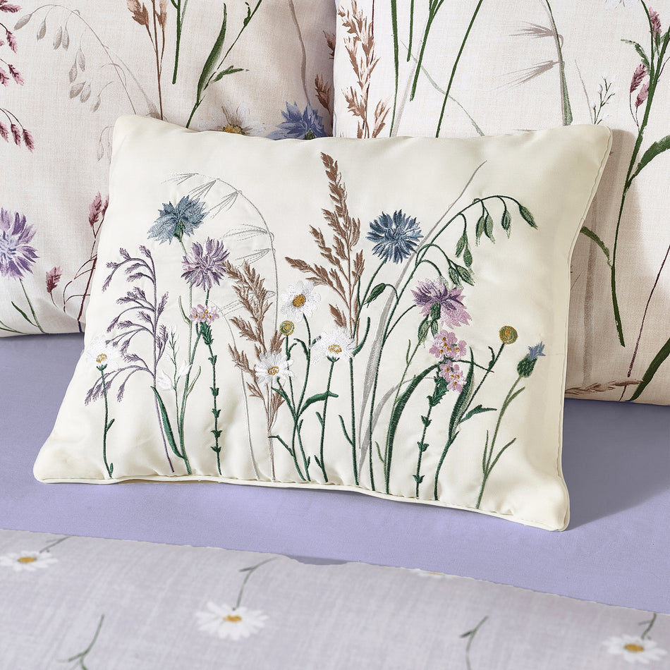 Catherine Lansfield Grasmere Floral Embroidered 30x40cm Cushion Lilac