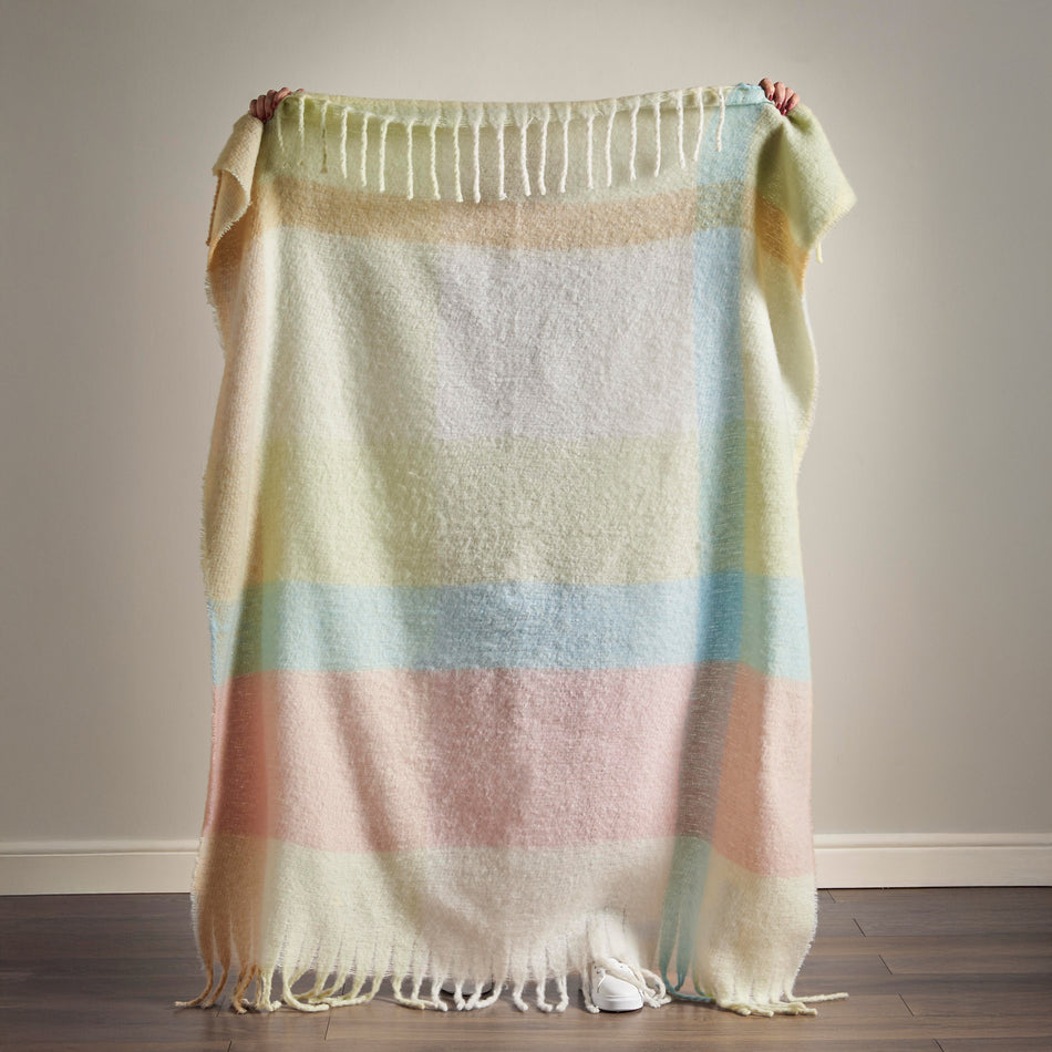 Catherine Lansfield Faux Mohair Check Blanket Throw Pastel