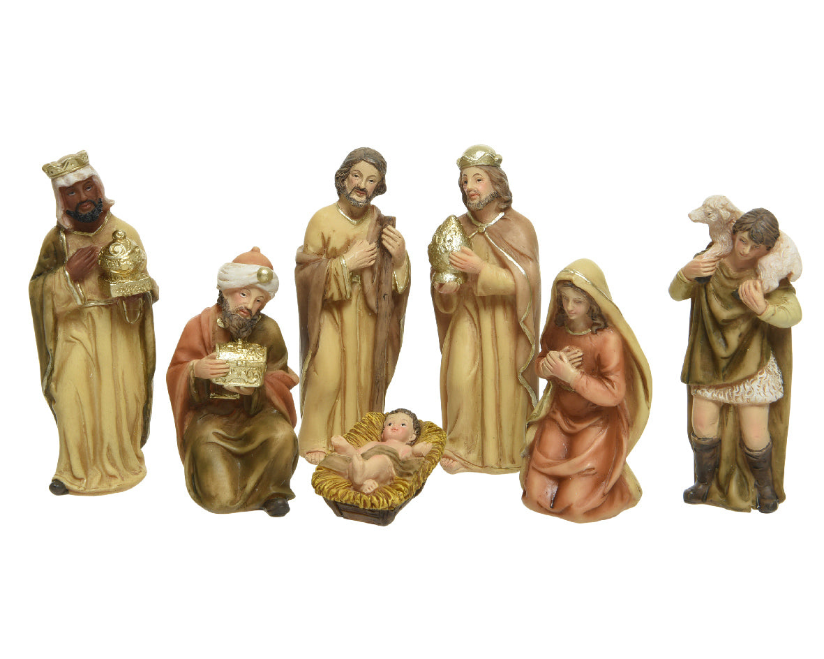 Nativity Set 7Pc Polyresin Natural/Gold