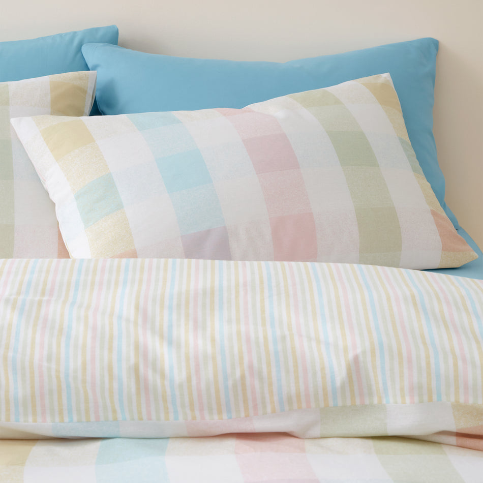 Catherine Lansfield Spring Check Reversible Duvet Cover Set with Pillowcase/s Pastel