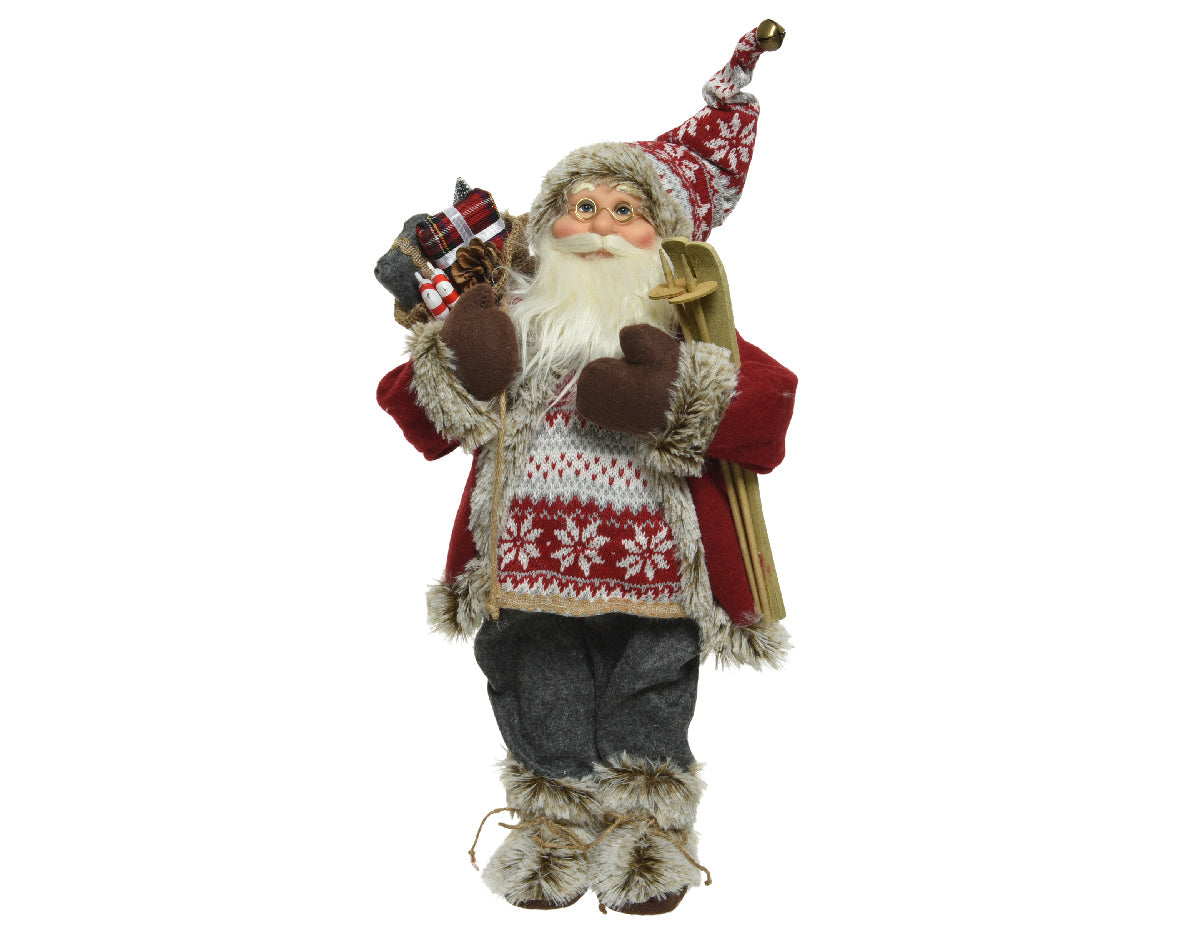 Santa Polyester Ski & Pinecones Figurine