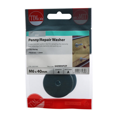 Timco M6 X 40 Penny Repair Washers 4pk