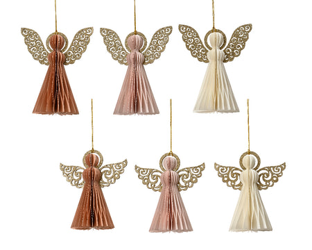 Angel Paper With Glitter Wings Christmas Decoration Each