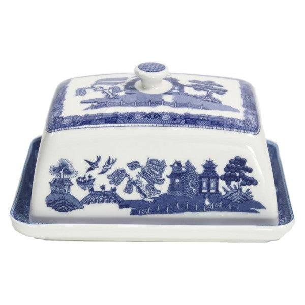 Blue Willow Pattern Covered Butter Dish 15.5 x 10cm