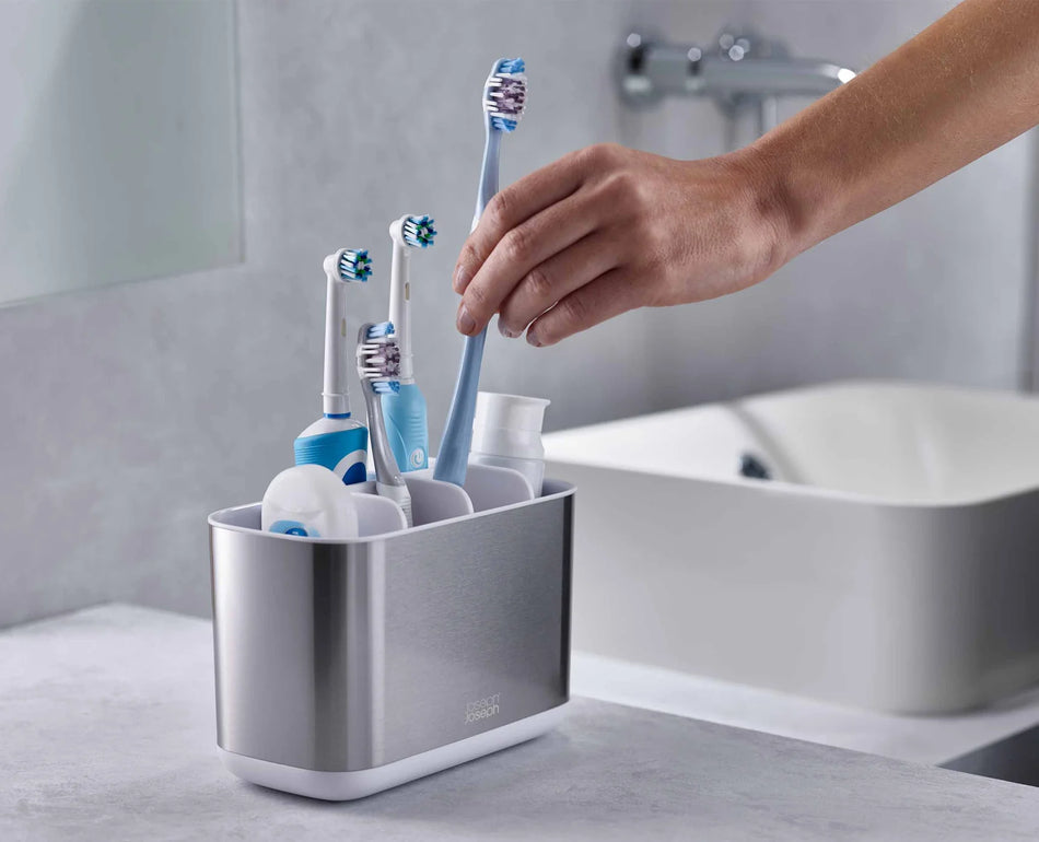 Joseph & Joseph Large Toothbrush Caddy Steel & White