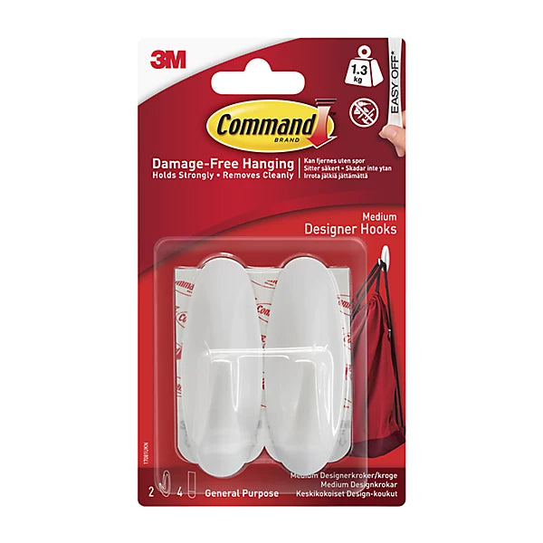 Medium Hooks with Command Strip (2 Hook & 4 Medium Strips)