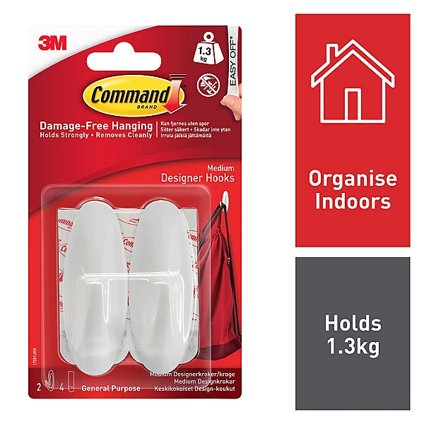 Medium Hooks with Command Strip (2 Hook & 4 Medium Strips)