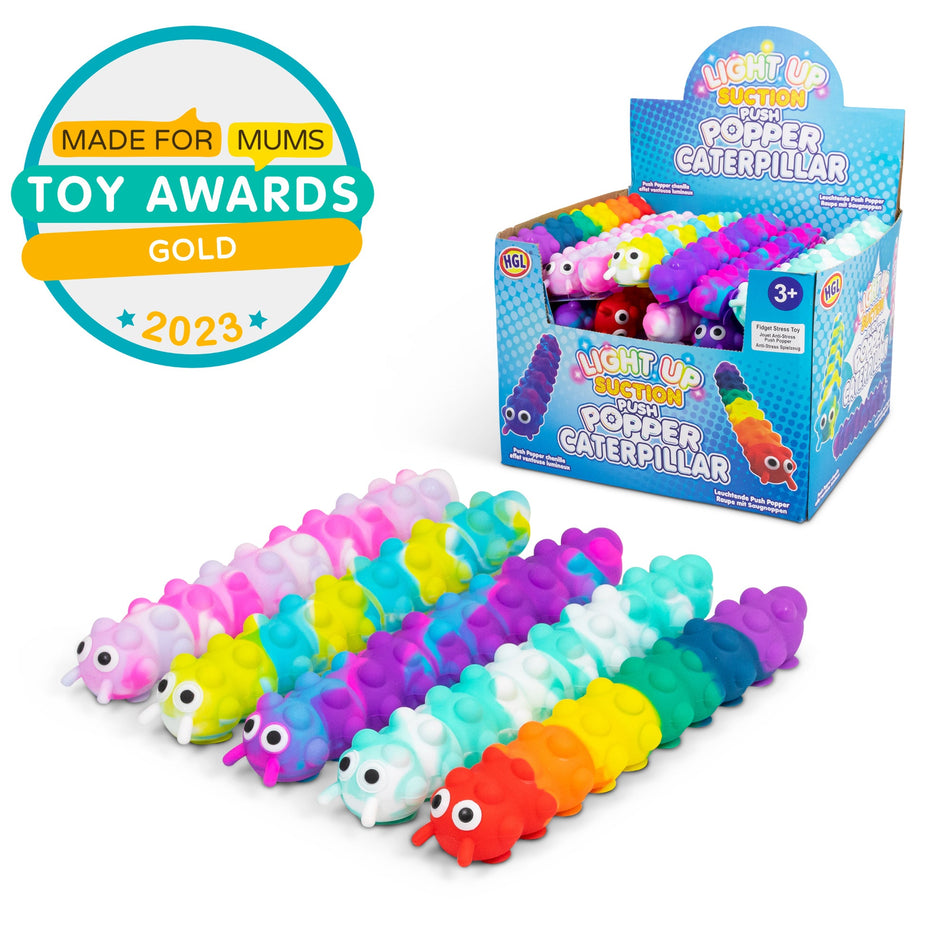 Light Up Suction Push Popper Caterpillar
