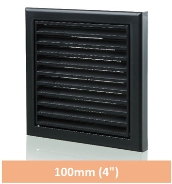 4" 100mm Wall Louver Vent Fixed Flyscreen Black