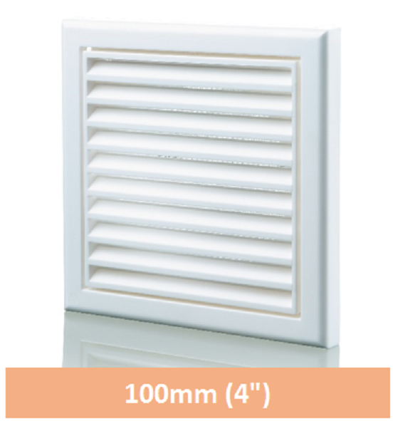 4" 100mm Wall Louver Vent Fixed Flyscreen White