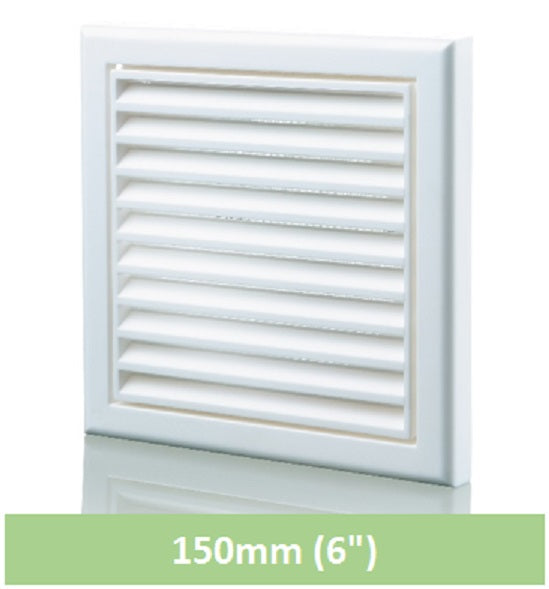 6" 150mm Wall Louver Vent Fixed Flyscreen White