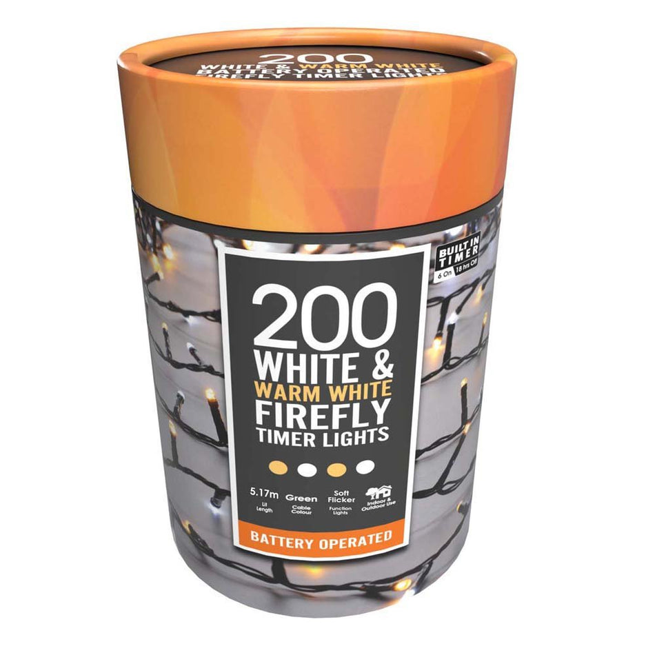 200 Battery Fire Fly Lights White & Warm White