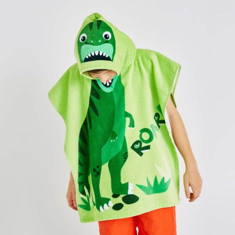 Catherine Lansfield Kids Dinosaur Hooded Towel Poncho 60x120cm Green