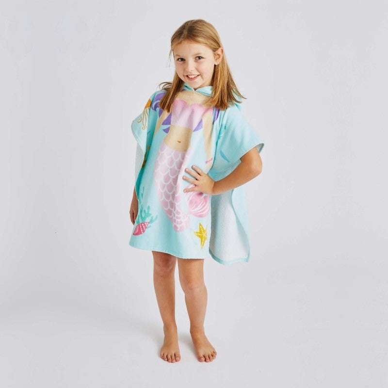 Catherine Lansfield Kids Mermaid Hooded Towel Poncho 60x120cm Aqua Blue